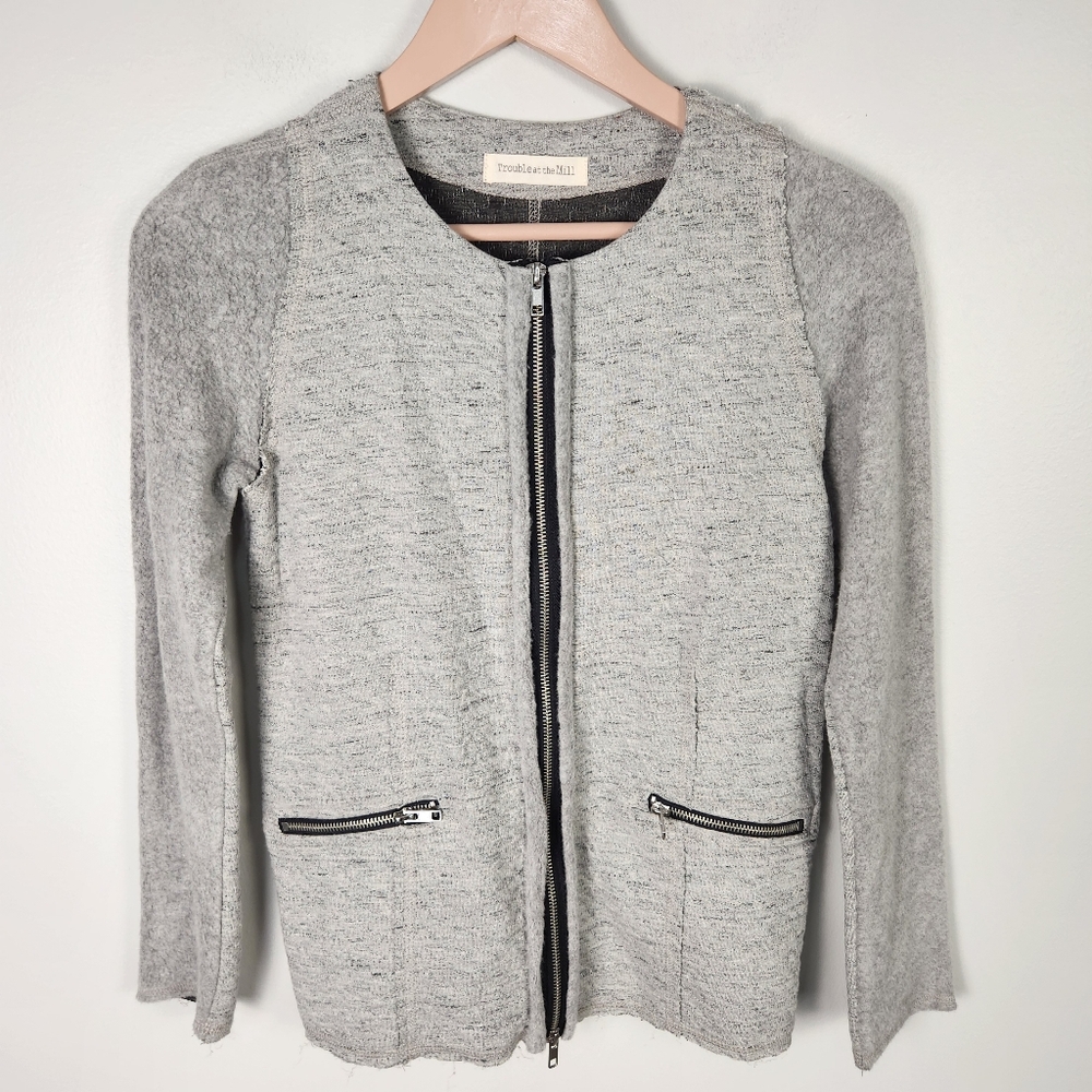 EUC TATM Anthropologie Trouble‎ At The Mill Gray Distressed Jacket (S) #0589